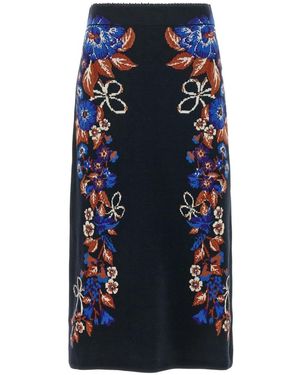 FARM Rio Rokken ,Veelkleurig ,Polyester Bow Garden Knit Midi Rok - Blauw