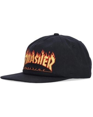 Thrasher Accessoires ,Zwart ,Katoen Vlam Geborduurde Snapback Pet Zwart - Blauw