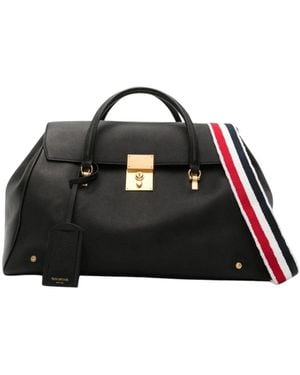 Thom Browne Weiche leder-reisetasche mit schultergurt - Schwarz
