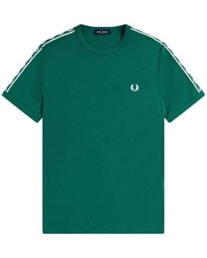 Fred Perry Tops ,Groen ,Katoen Contrast Tape Ringer T-Shirt