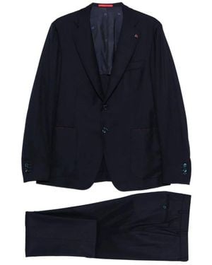 Isaia Kostuums ,Blauw ,Leer Single-Breasted Pak