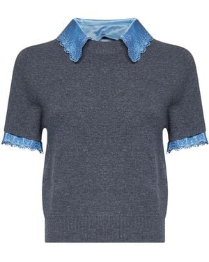Rabanne Truien & Vesten ,Grijs ,Satijn Trui Met Ronde Hals En Afneembare Satijnen Kraag - Blauw