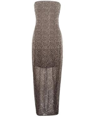 ROTATE BIRGER CHRISTENSEN Paillet Tube Midi Jurk - Bruin