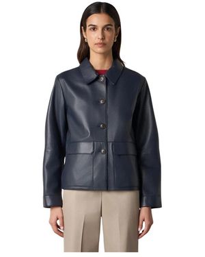 Brooks Brothers Leren Jas Met Shirtkraag - Blauw
