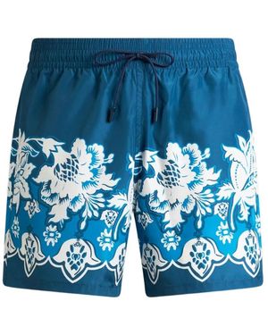 Etro Zwemshort Met Geplaatste Bloemenprint - Blauw