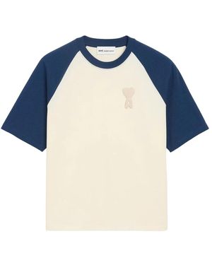 Ami Paris Boxy Fit T-Shirt Met Korte Mouwen En Gebreide De Coeur Patch - Blauw