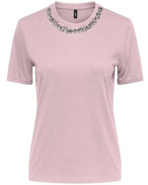 ONLY Tops ,Roze ,Katoen T-Shirt Met Ronde Hals En Korte Mouwen