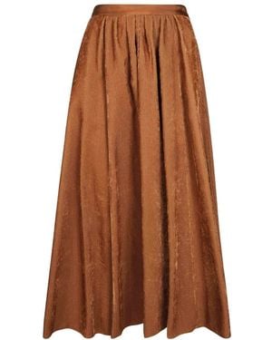 forte_forte Fluid Ribbed Velvet Longuette Plissé Rok - Bruin