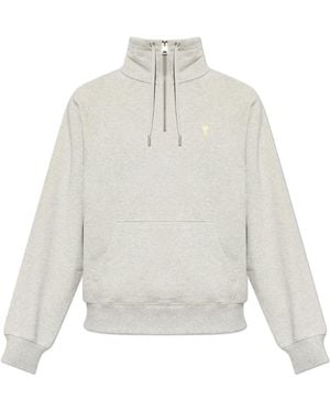 Ami Paris Hoodies & Sweatvesten ,Grijs ,Katoen Sweatshirt Met Geborduurd Logo - Wit
