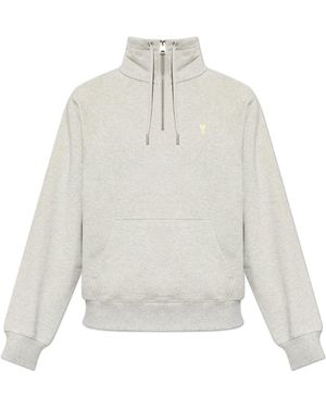 Ami Paris Hoodies & Sweatvesten ,Grijs ,Katoen Sweatshirt Met Geborduurd Logo - Wit