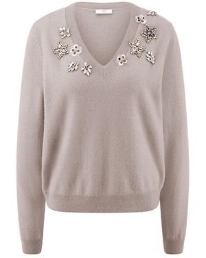 Riani Woll- Und Kaschmir-V-Ausschnittpullover Mit Schmuckelementen - Grau
