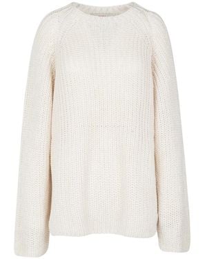 Jucca Maglia in cotone lavorata con scollo tondo e maniche a raglan - Bianco