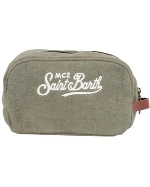 Mc2 Saint Barth Grüne Leinen Beauty Case Mit Ledergriff - Mettallic
