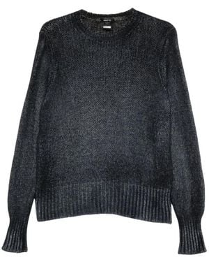 Avant Toi Truien & Vesten ,Blauw ,Trui Met Ronde Hals En Open Breisel - Zwart