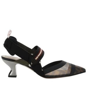 Fendi Schoenen ,Zwart ,Leer Mesh Toe Sling-Back Kitten Heel Pumps