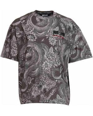 Roberto Cavalli T-Shirt Met All-Over Print - Grijs
