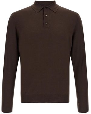 Zanone Truien & Vesten ,Bruin ,Wol Poloshirt Met Lange Mouwen