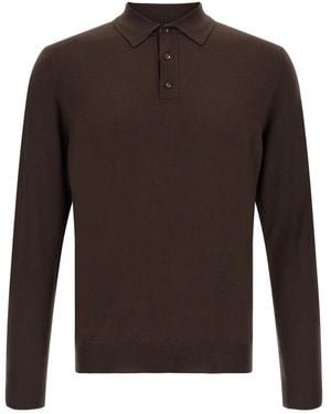Zanone Truien & Vesten ,Bruin ,Wol Poloshirt Met Lange Mouwen