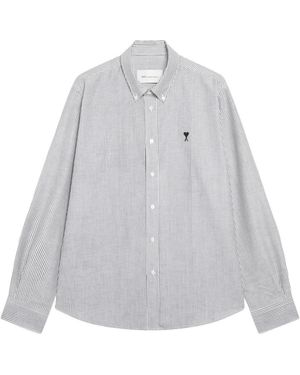 Ami Paris Overhemden ,Veelkleurig ,Katoen Quota Contrasted Logo Button-Down Collar - Grijs