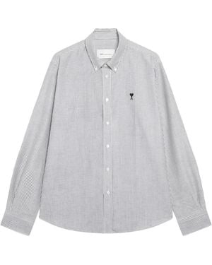 Ami Paris Overhemden ,Veelkleurig ,Katoen Quota Contrasted Logo Button-Down Collar - Grijs