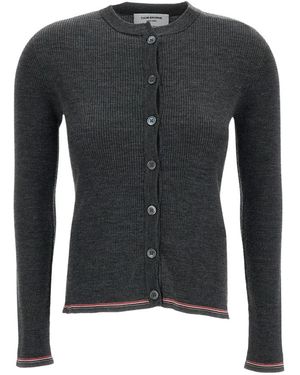 Thom Browne Truien & Vesten ,Grijs ,Wol Merino Wol Ribsteek Vest - Zwart