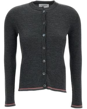 Thom Browne Truien & Vesten ,Grijs ,Wol Merino Wol Ribsteek Vest - Zwart