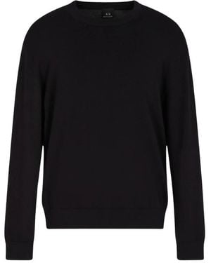 ARMANI EXCHANGE Rundhals-Pullover Aus Einfarbiger Viskose Mit Rippbündchen - Schwarz
