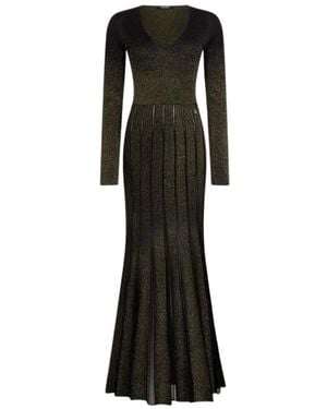 Roberto Cavalli Kleedjes ,Zwart ,Polyester Lange Jurk Met Geplooide Rok