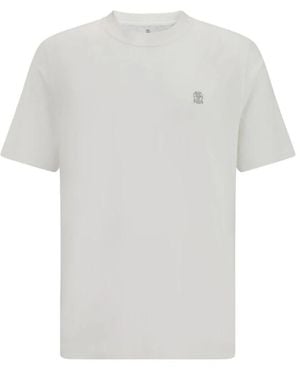 Brunello Cucinelli Logo Baumwoll T-Shirt - Weiß