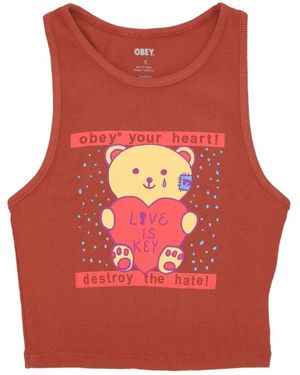 Obey Tops ,Oranje ,Katoen Hart Rib Megan Tanks Terracotta - Rood