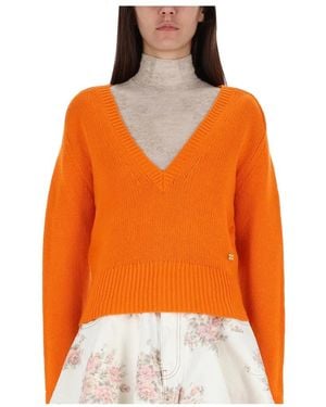 Ganni Chunky Cashmere Deep V-Neck - Orange