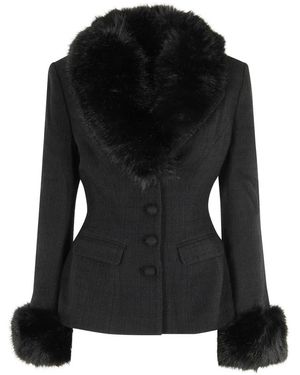 Self-Portrait Tailored Boucle Fur Jacket - Schwarz