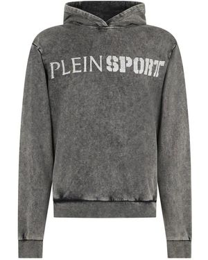 Philipp Plein Fitness ,Zwart ,Katoen Washed Hoodie Crackle Scratch - Grijs