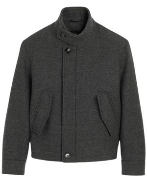 Ami Paris Jassen ,Grijs ,Katoen Wool Padded Harrington Jacket - Zwart