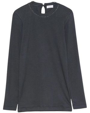 Brunello Cucinelli Ribbed Jersey Top Met Monili - Blauw