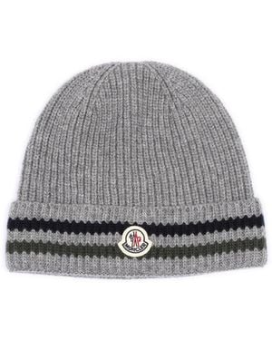 Moncler Gestreepten Wollen Beanie - Grijs
