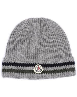 Moncler Gestreifte Wollmütze - Grau