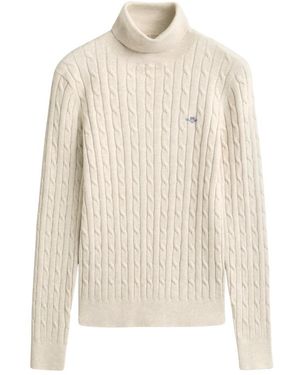 GANT Stretch Cotton Cable Knit Turtleneck - Weiß