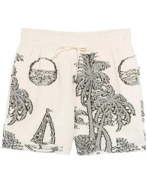 Maison Labiche Badmode ,Veelkleurig ,Geborduurde Tree Drawstring Short - Naturel