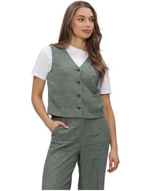 Moss Copenhagen Jassen ,Groen ,Leer Viana Ginia Gilet Met V-Hals - Grijs