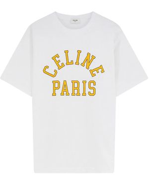 Celine Baumwoll-T-Shirt Mit Front-Logo-Print - Weiß