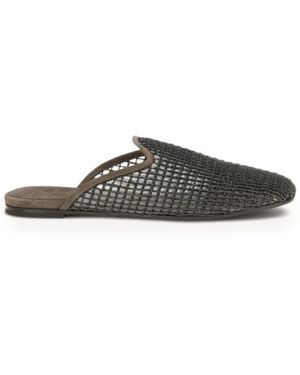 Brunello Cucinelli Suède Mules Met Verfijnd Netborduursel - Grijs