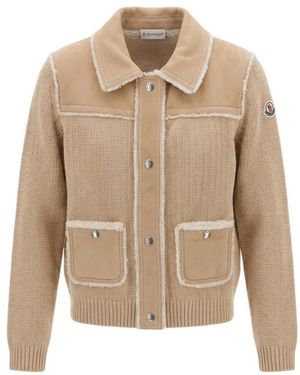 Moncler Truien & Vesten ,Leer Tricot Cardigan - Naturel