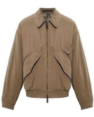 Giorgio Armani Jassen ,Bruin ,Leer Geïsoleerd Jack Met Kraag - Groen