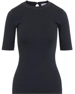 Brunello Cucinelli Tops ,Blauw ,Katoen Rib T-Shirt