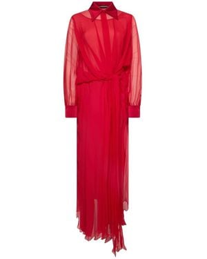 Alberta Ferretti Langes Elegantes Rotes Kleid Mit Transparenten Ärmeln