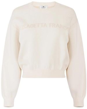 Elisabetta Franchi Hoodies & Sweatvesten ,Polyester Gebreide Sweater Met Logo - Wit