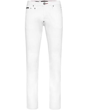 Philipp Plein Denim Hosen Super Straight Cut Skulls - Weiß