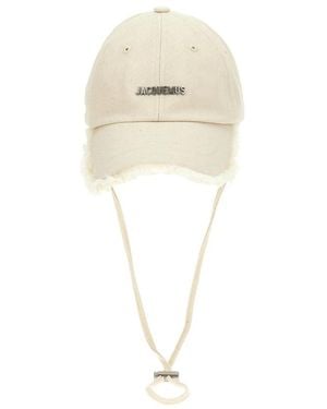 Jacquemus Accessoires ,Wit ,Katoen Baseballpet Met Logo En Oorkleppen - Naturel