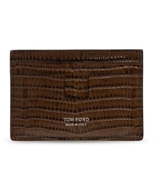 Tom Ford Accessoires ,Bruin ,Leer Leren Kaarthouder